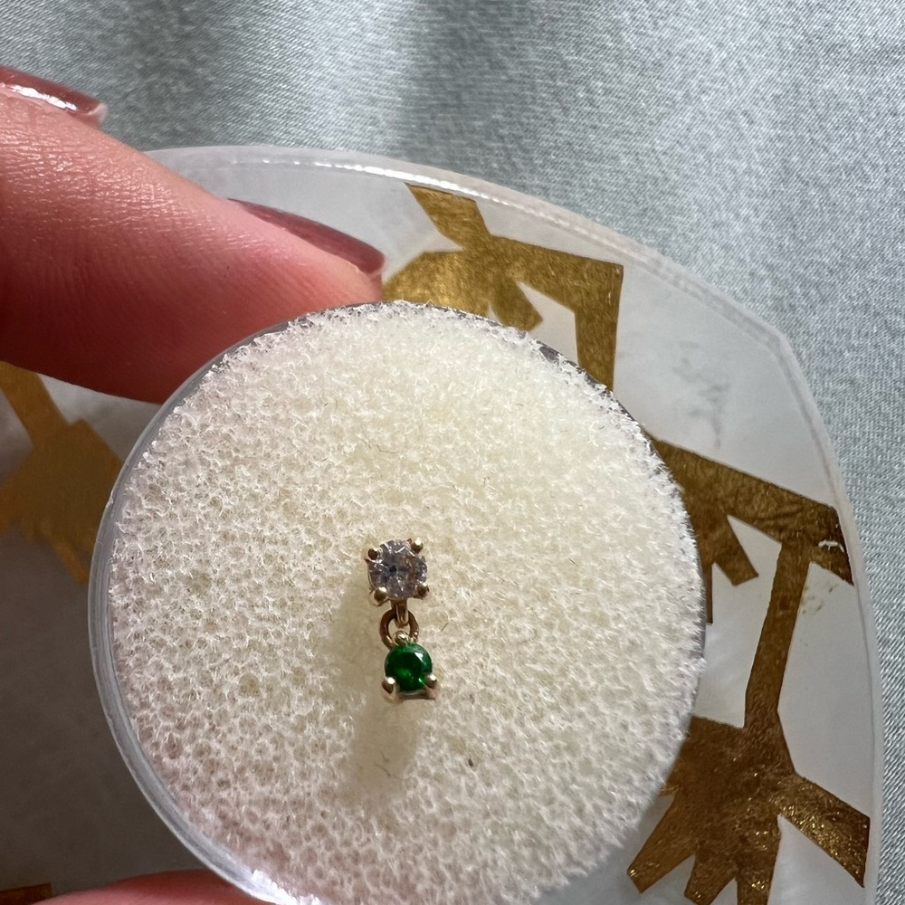 14k Solid Gold Threadless Cz Dangle Earring From … - image 3